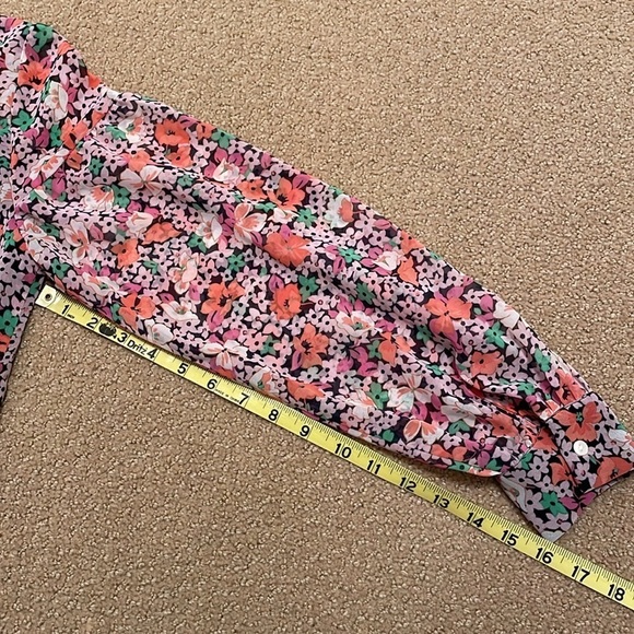 Ann Taylor Blouse Women’s Small Pink Orange Black Babydoll Sheer Floral Overlay - Picture 9 of 10
